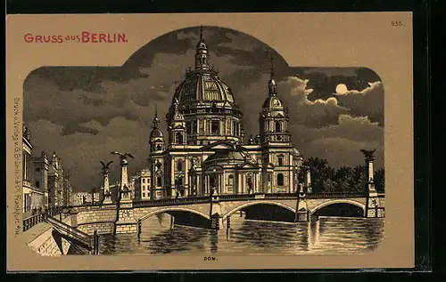 Mondschein-Lithographie Berlin, Der Deutsche Dom bei Nacht