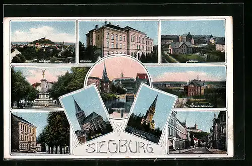 Künstler-AK Siegburg, Zehn Ansichten des Ortes