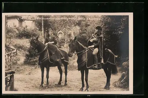 AK Oetigheim, Volksschauspiele, Berta und Rudenz auf Pferden