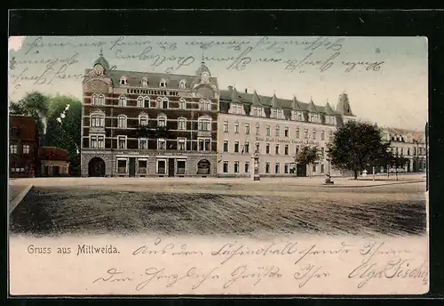 AK Mittweida, Marktplatz mit Wohnhäusern