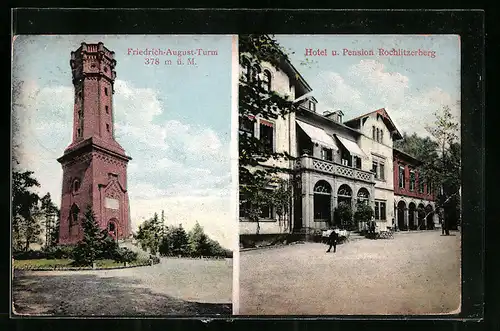 AK Rochlitz, Rochlitzerberg, Hotel und Pension und Friedrich-August-Turm