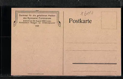 AK Hildburghausen, Denkmal für die gefallenen Helden des Gymnasial-Kranzes, 1920