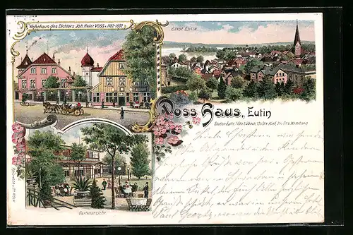 Lithographie Eutin, Ortsansicht und Gartenansicht
