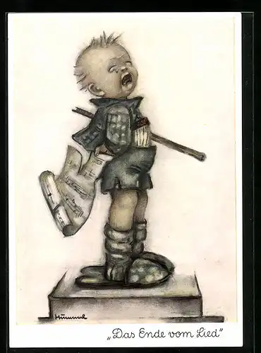Künstler-AK Hummel: Weinender kleiner Junge mit zerrissenem Notenblatt