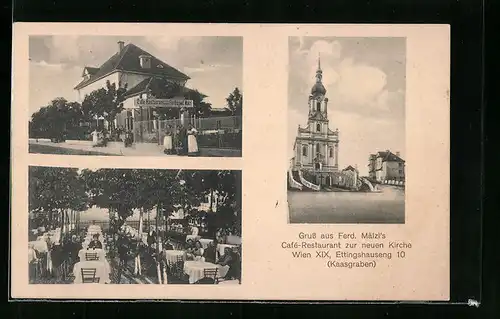 AK Wien, Ferd. Mälzl`s Cafe-Restaurant zur neuen Kirche im Ettingshauseng 10