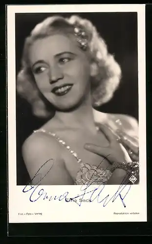 AK Opernsängerin Erna Sack lachend im Halbprofil, Autograph