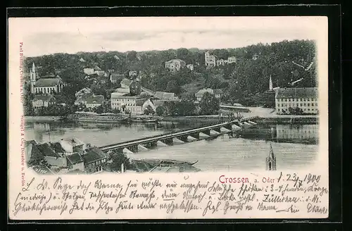 Relief-AK Crossen a. Oder, Ortspartie mit Brücke