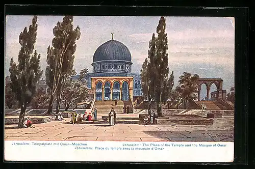 Künstler-AK Jerusalem, Tempelplatz mit Omar-Moschee