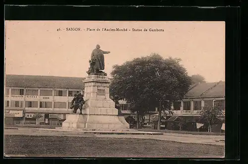 AK Saigon, Place de l`Ancien-Marché - Statue de Gambetta