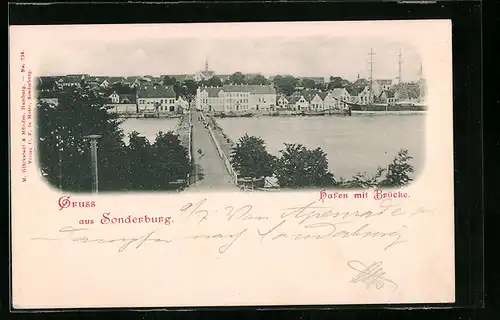AK Sonderburg, Hafen mit Brücke