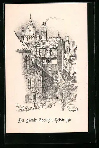 Künstler-AK Helsingor, Det gamle Apothek