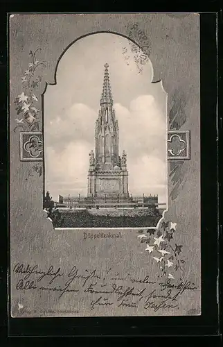 Passepartout-AK Sonderburg, Motiv mit dem Düppeldenkmal