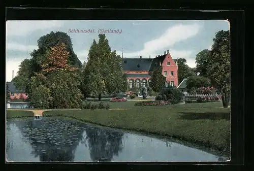 AK Selchausdal /Sjaelland, Herrenhaus mit Garten