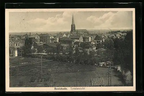 AK Buxtehude, Totalansicht der Stadt mit Kirche