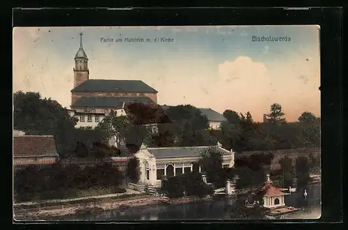 AK Bischofswerda, Partie am Mühlteich m. d. Kirche