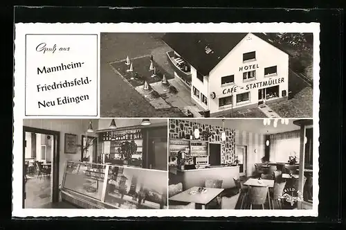 AK Mannheim-Friedrichsfeld, Hotel-Café Stattmüller mit Innenansicht