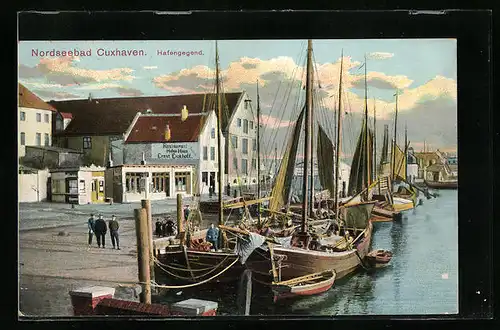 AK Cuxhaven, Segelboote in der Hafengegend