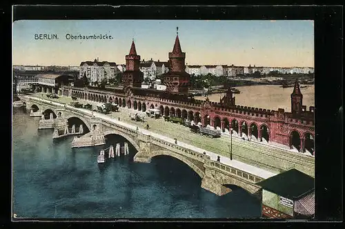 AK Berlin, Oberbaumbrücke mit Pferdekutschen