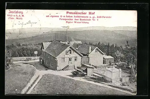 AK Inselsberg /Thür. Wald, Blick vom eigenem Aussichtsturm auf den Preussischen Hof