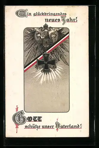 AK Adler mit Wappen und Eisernem Kreuz, Neujahrsgruss
