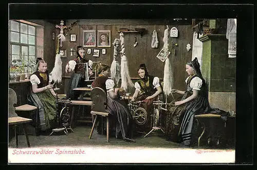 AK Schwarzwälder Spinnstube mit Frauen in Tracht