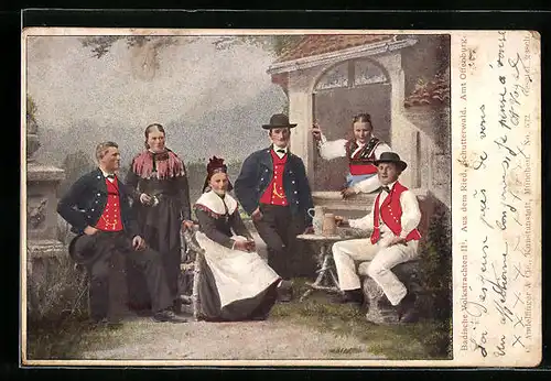 AK Schwarzwälder in Tracht beim Wein trinken in geselliger Runde