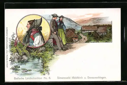 Lithographie Frauen in Schwarzwälder Trachten