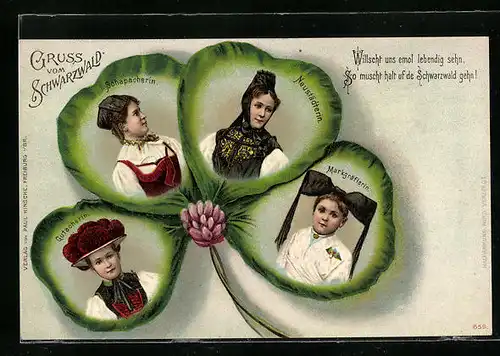 Lithographie Frauen in Schwarzwälder Trachten