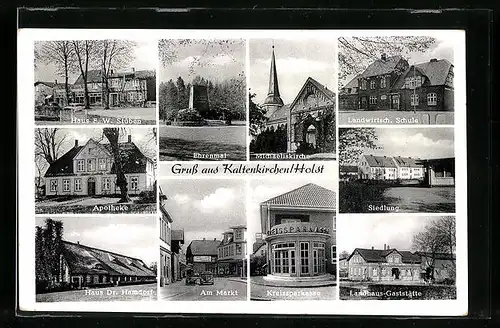 AK Kaltenkirchen /Holst., Landhaus-Gaststätte, Apotheke, Landwirtsch. Schule