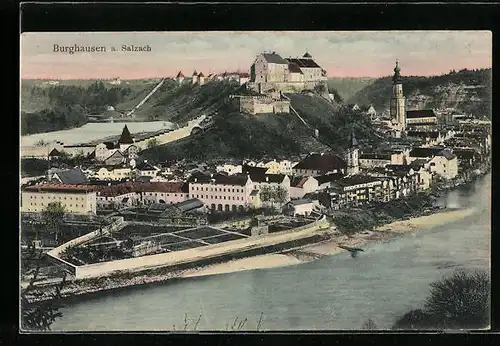 AK Burghausen a. Salzach, Teilansicht mit Schloss