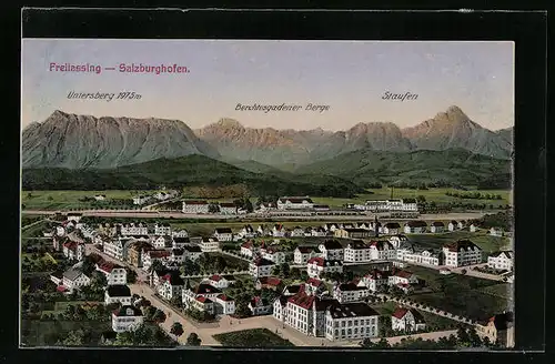 AK Freilassing-Salzburghofen, Ortsansicht gegen Berchtesgadener Berge