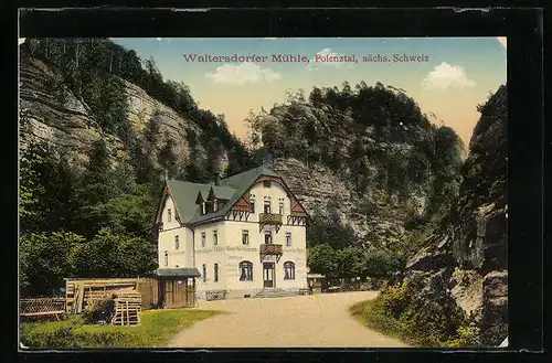 AK Bad Schandau, Gasthaus Waltersdorfer Mühle im Polenztal