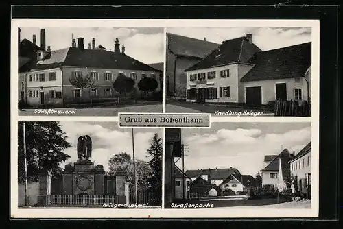 AK Hohenthann, Schlossbrauerei, Handlung Krieger, Kriegerdenkmal