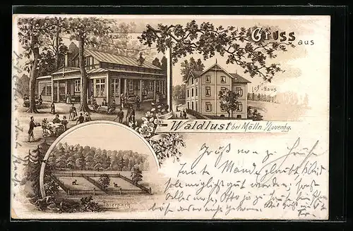 Lithographie Mölln i. Lauenbg., Restaurant Waldlust, Logier-Haus, Tierpark