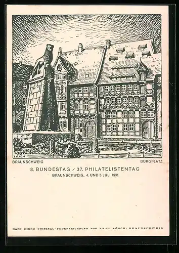 Künstler-AK Ganzsache PP106C7/01: Braunschweig, 8. Bundestag / 37. Philatelistentag, 4. und 5. Juli 1931