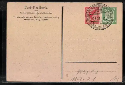 Künstler-AK Ganzsache PP91C1: Dortmund, Postwertzeichen-Ausstellung 1926