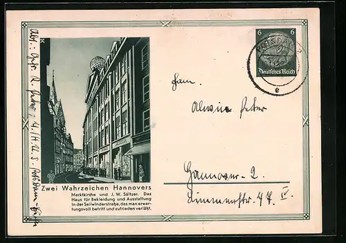 AK Ganzsache PP127B6 /04: Hannover, Bekleidungshaus J. W. Sältzer und Marktkirche