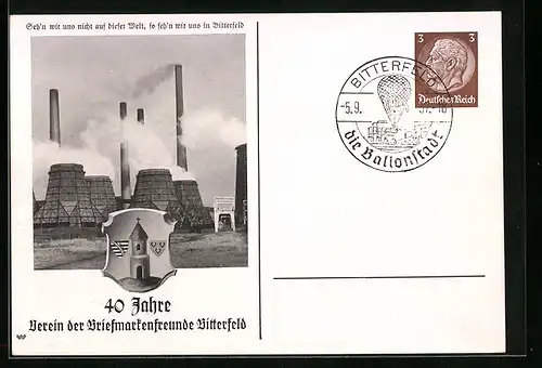 AK Ganzsache PP122D3: Bitterfeld, 40 Jahre Verein der Briefmarkenfreunde
