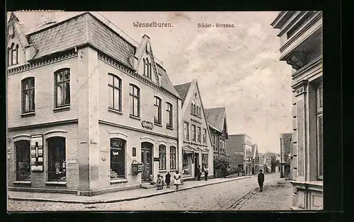 AK Wesselburen, Passanten in der Süder-Strasse