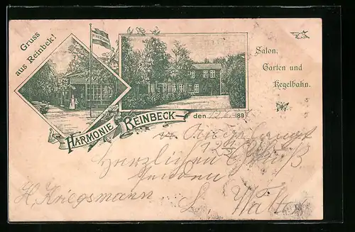 Lithographie Reinbek, Gasthaus zur Harmonie von W. Wiesemann