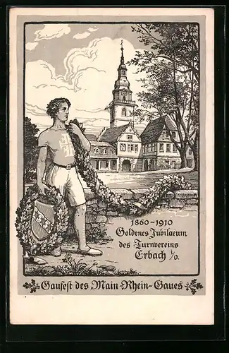 AK Erbach i. O., Goldenes Jubiläum des Turnvereins 1910, Gaufest des Main-Rhein-Gaues