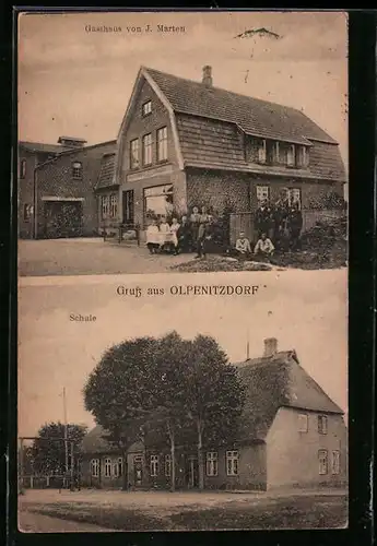 AK Olpenitzdorf, Gasthaus von J. Marten, Schule