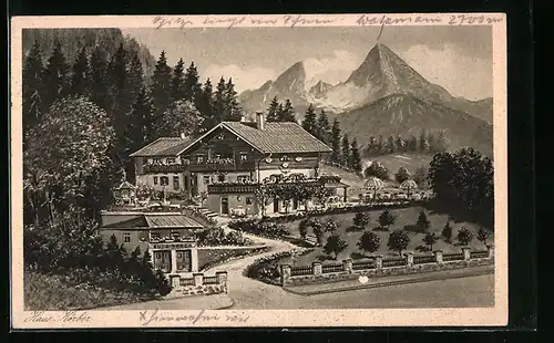 Künstler-AK sign. Hans Pernat: Berchtesgaden, Pension Haus Körber