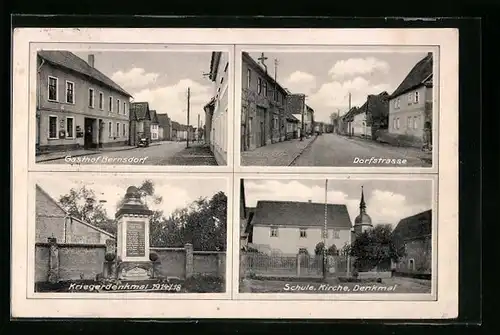 AK Bernsdorf, Gasthof, Kriegerdenkmal 1914-18, Dorfstrasse