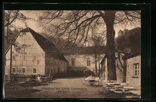 AK Meissen, Elbgasthof mit Schloss Scharfenberg