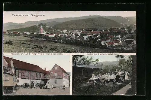 AK Stangerode, Gasthaus zur Erholung mit Garten, Panorama