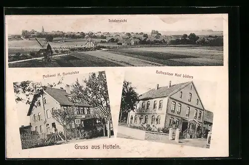 AK Hotteln, Totalansicht, Molkerei H. Burmeister, Hofbesitzer Karl Lüders