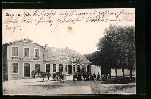 AK Kiesby, F. Tetens Gasthof mit Kutsche