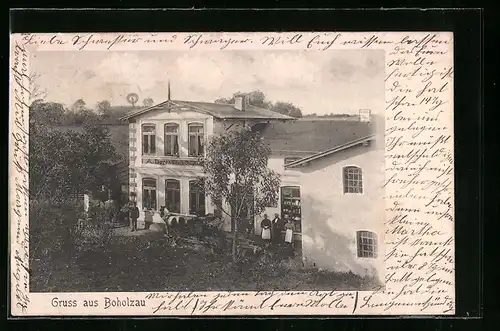 AK Boholzau, A. Lorenzens Gasthof mit Garten
