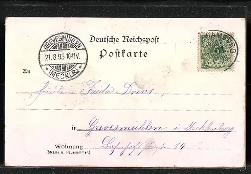 Vorläufer-Lithographie Reinbek, 1895, Mühlenteich und Schloss, Sophienbad